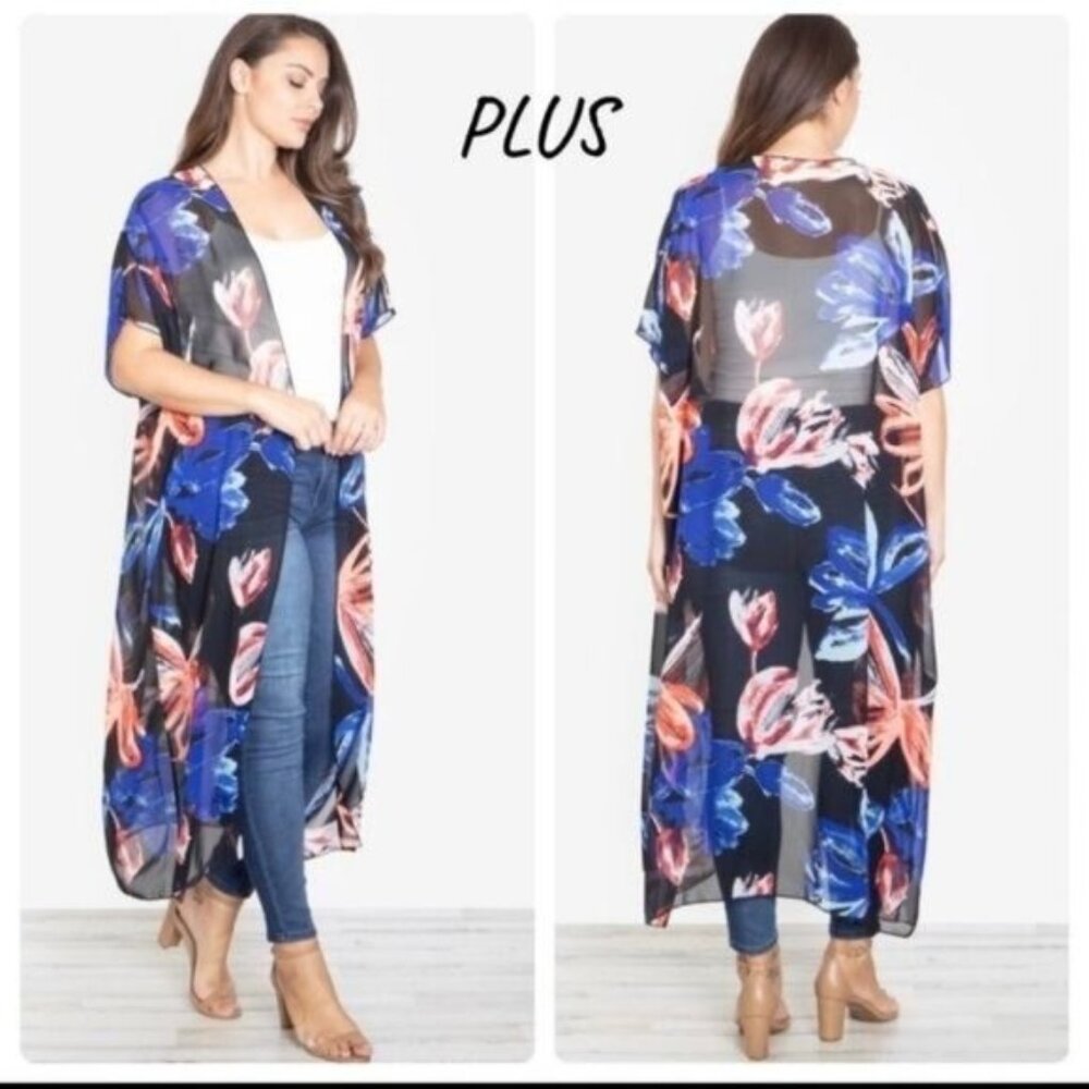 BLACK FLORAL KIMONO-PLUS SIZE- ONE SIZE.   NEW